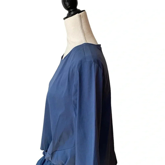Halogen Blue Tie-Front Top Size Large Petite | 3/4 Sleeve Workwear Blouse - Picture 8 of 14